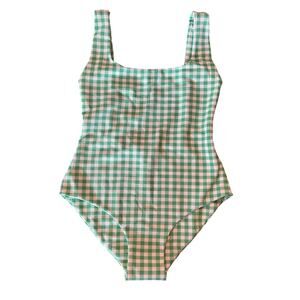 COSSIE + CO Women's Gingham Bathing Suit US 4 Green Poppy One Piece Swim NWT
